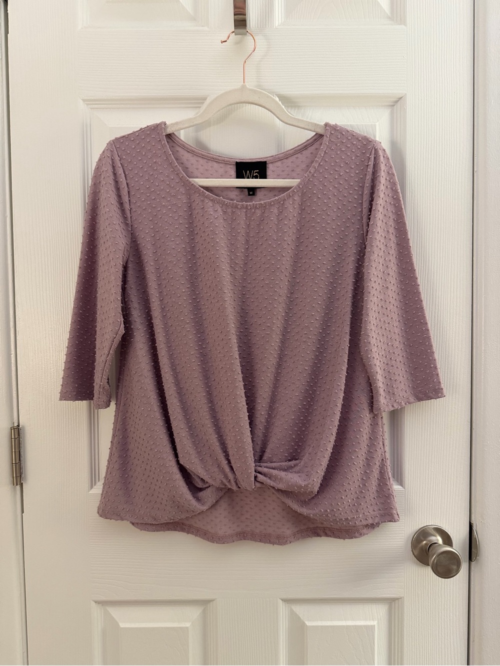 W5 Mauve Purple Swiss Dot Twist Front Top Medium